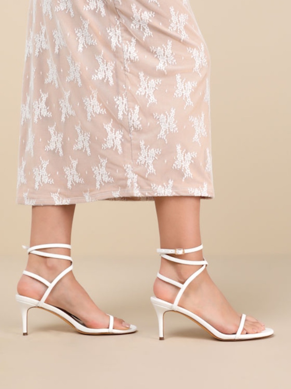 Lulus Sydd White Ankle Wrap Low Heel Sandals - Size 7